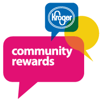 Kroger Community Rewards sign in pink yellow and blue