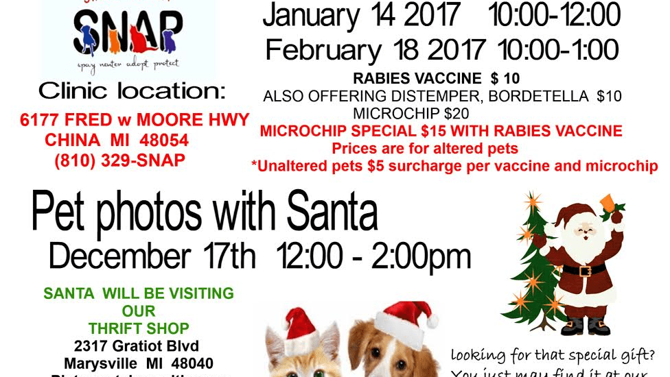 A poster of vaccine clinics humane society