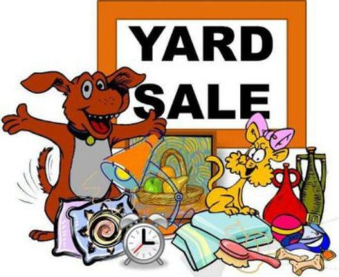 A bunch of cartoon with the board yard sale