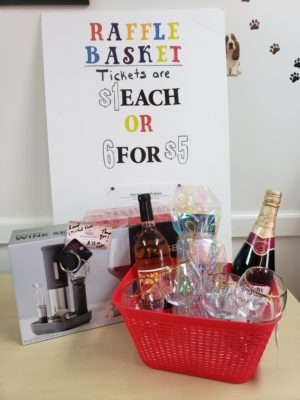 Wine Related Raffle Basket in red
